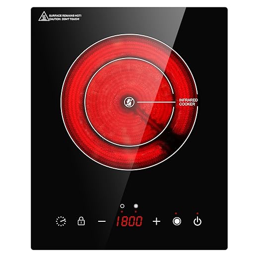 Dual Coils Design of Single Burner Electric Cooktop, 1800W Infrared Ceramic Hot Plate for Cooking, Portable Countertop or Built-in Radiant Stove Top Cooker, Compatible with All Cookware