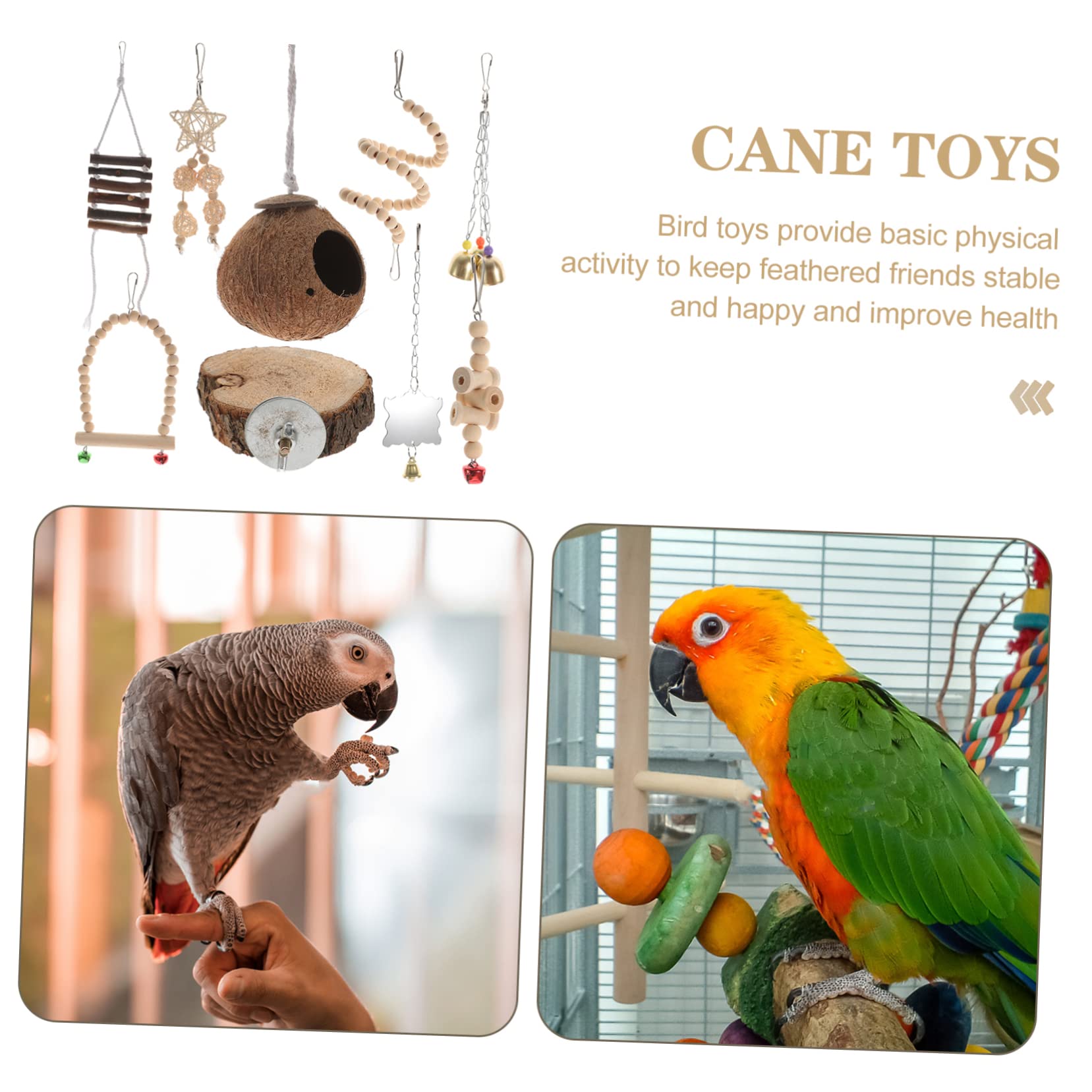 9 Piezas Juguetes para Jaula de Pájaros con de Madera Natural y Cuerda Accesorio para Periquitos y Cotorras Juguetes Divertidos para y Masticar Pequeños Psitácidos