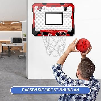 Indoor Basketball Hoop Set with 4 Balls for Children Adults Basketball Hanging on the Door for Room Office Bedroom