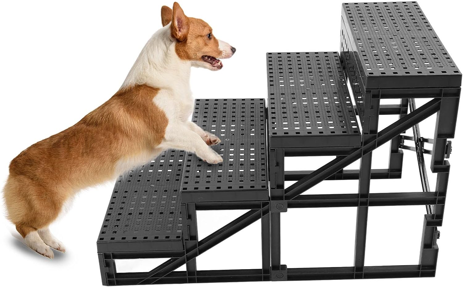 Dog Stairs for Small Dogs, Foldable Nonslip Dog Steps with 4 Step Design, Adjustable Height Pet Steps for Small Dogs and Cats, Dog Ramp Ladder for High Bed and Couch, 60x40x35cm