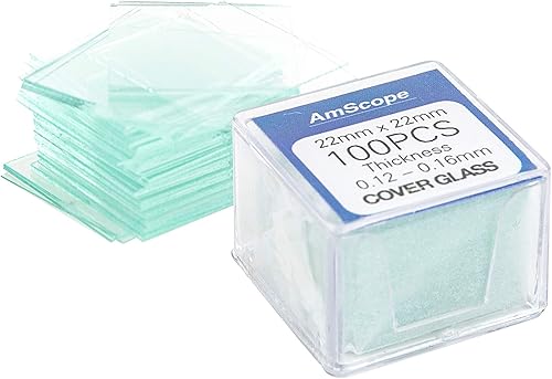 Miniatura 3 de AmScope BS-50P-100S-22 Diapositivas de microscopio de vidrio con borde de tierra en blanco prelimpiadas y 100 piezas de cubierta de vidrio cuadrado