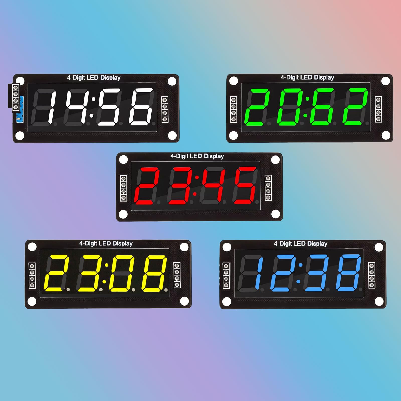 5er-Set TM1637 LED-Display 0,56 Zoll – 4-stellig, 7-Segment, Mit Doppelpunkt – Rot/Grün/Weiß/Gelb/Blau – Für Arduino