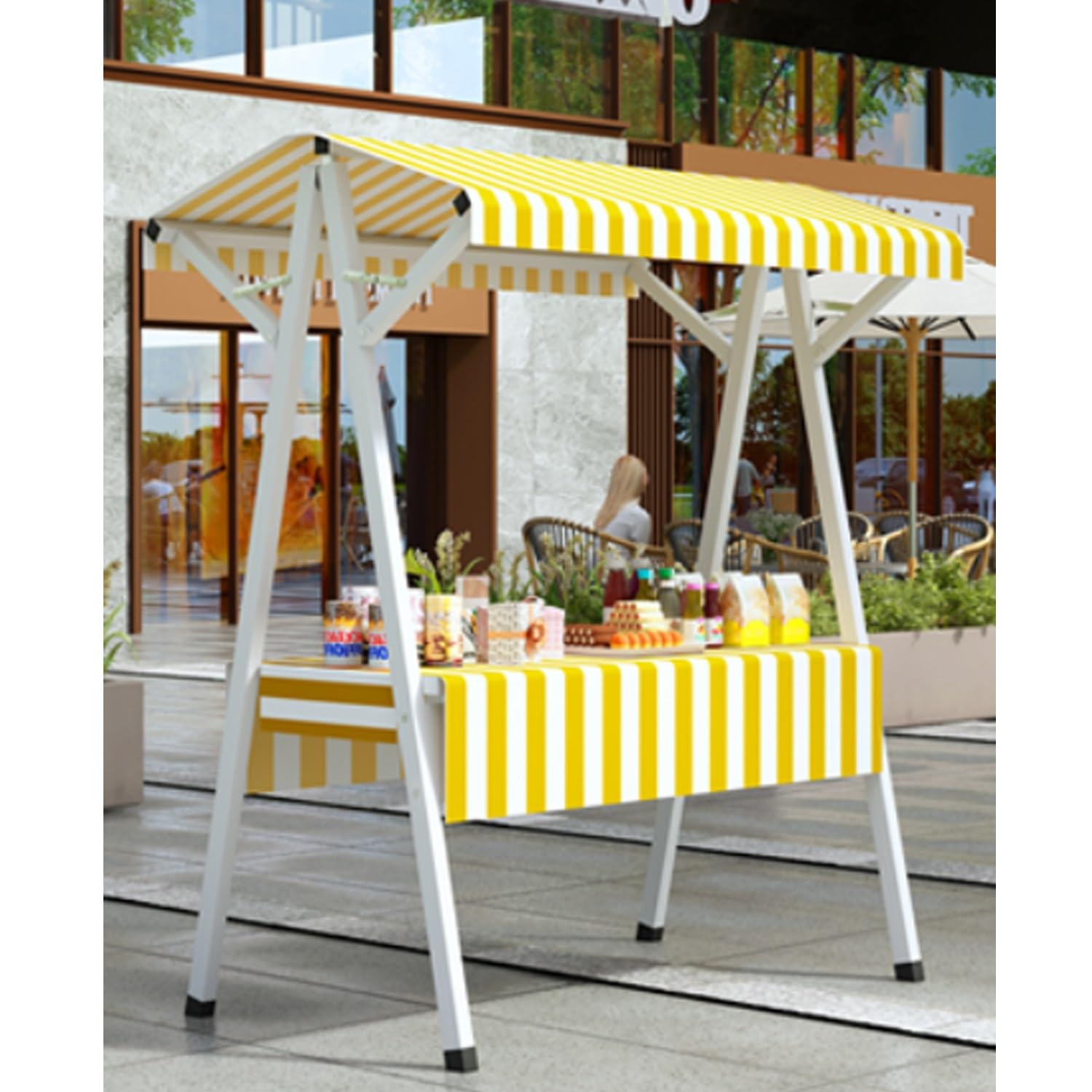 Puesto comercial para perritos calientes y carrito de comida callejera