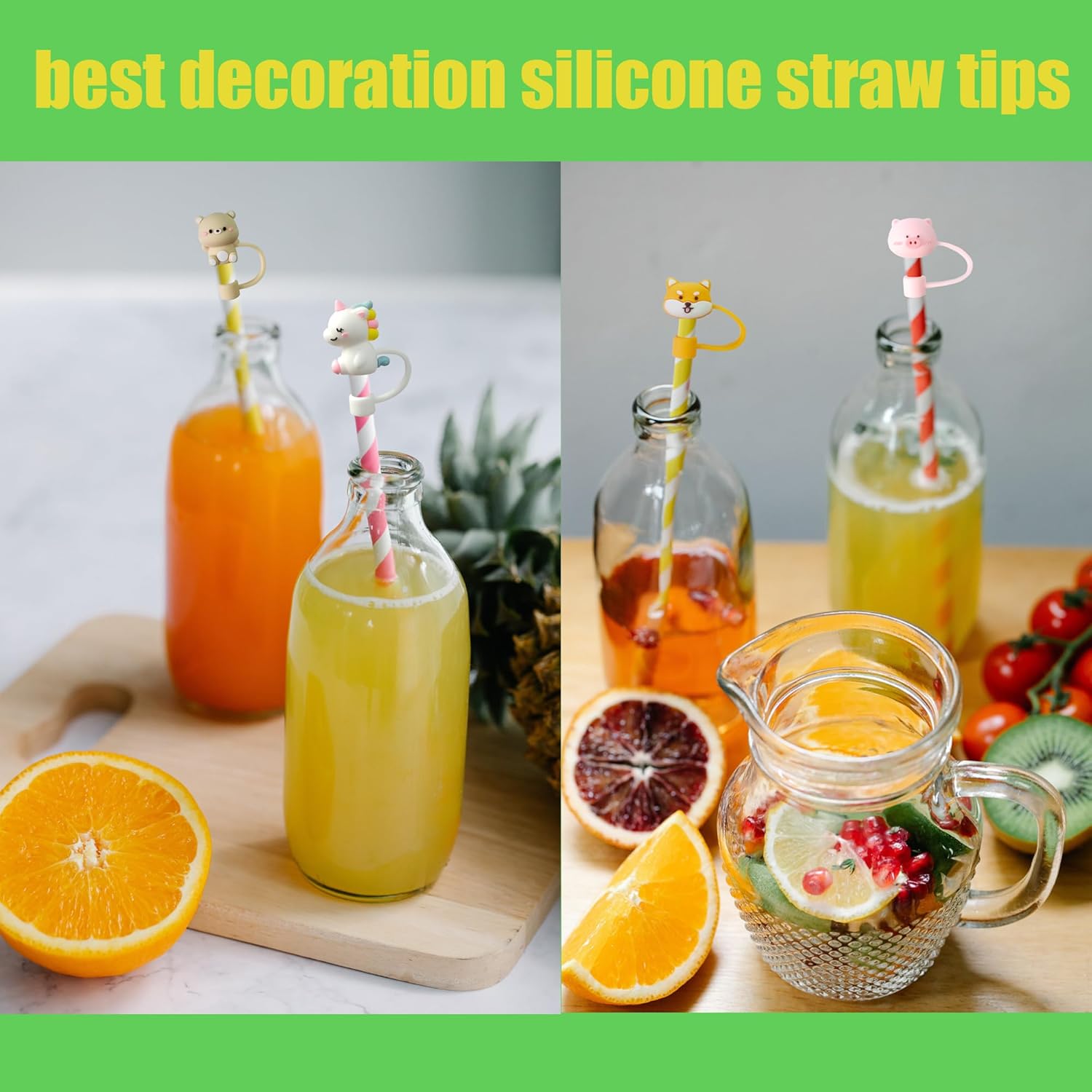 12Pcs Cute 6-7mm Small Silicone Straw Covers Cap,RENUIS Straw Toppers for Tumblers and Water Bottles,Reusable Portable Dust-Proof Drinking Straw Tips Lids,Funny Gifts for Women & Girls(Animals Theme) - Image 5