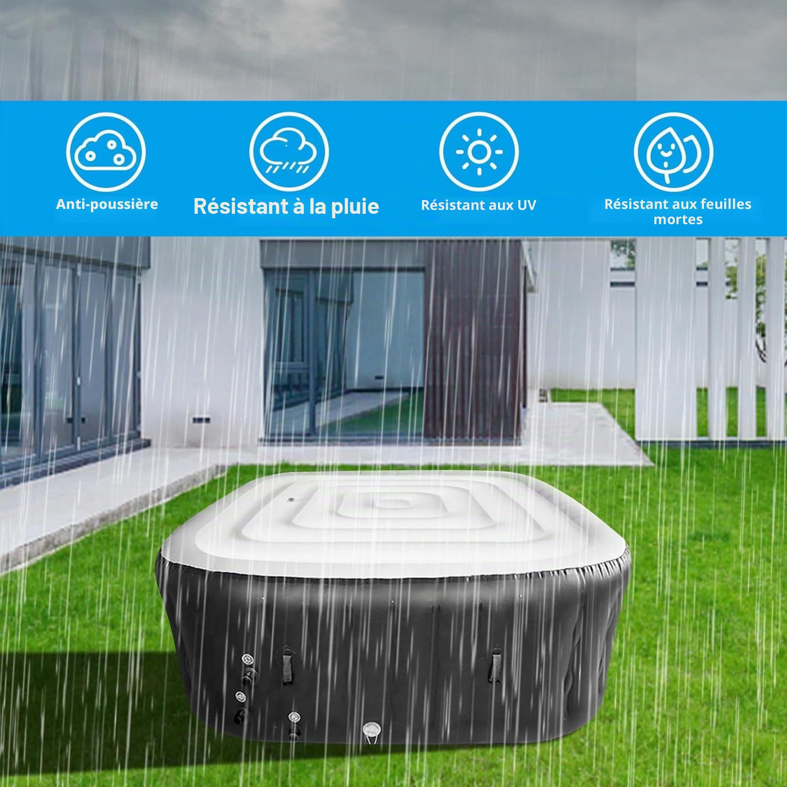 Couverture de Spa Gonflable, Couvercle de Spa à économie D'énergie isolé Anti-poussière et Anti-Pluie pour de Spa carré 4,2 Pieds