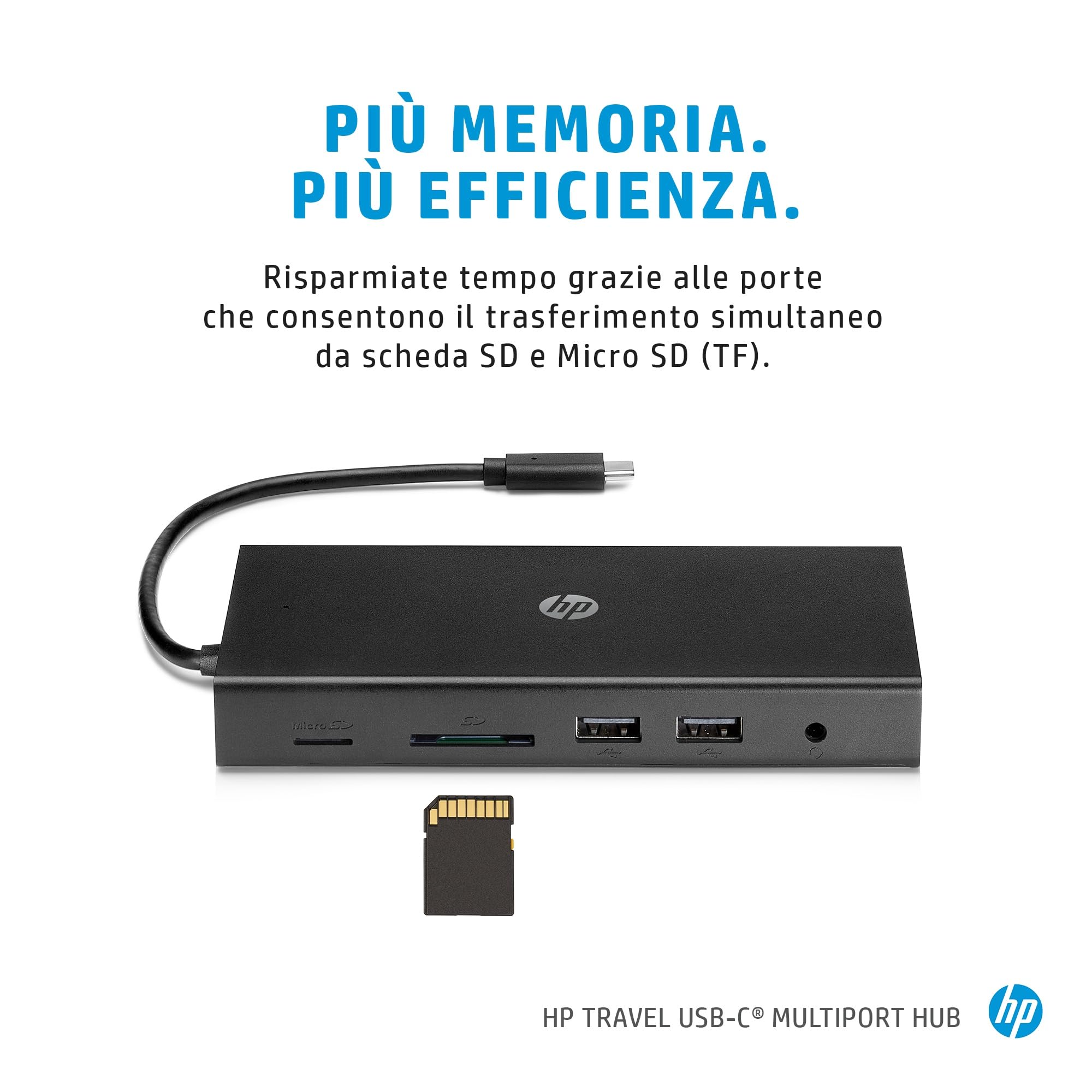 HP Hub Multi porta USB-C da Viaggio, Compatibile con PC dotati di Porta USB-C, Power Delivery e DisplayPort, Nero