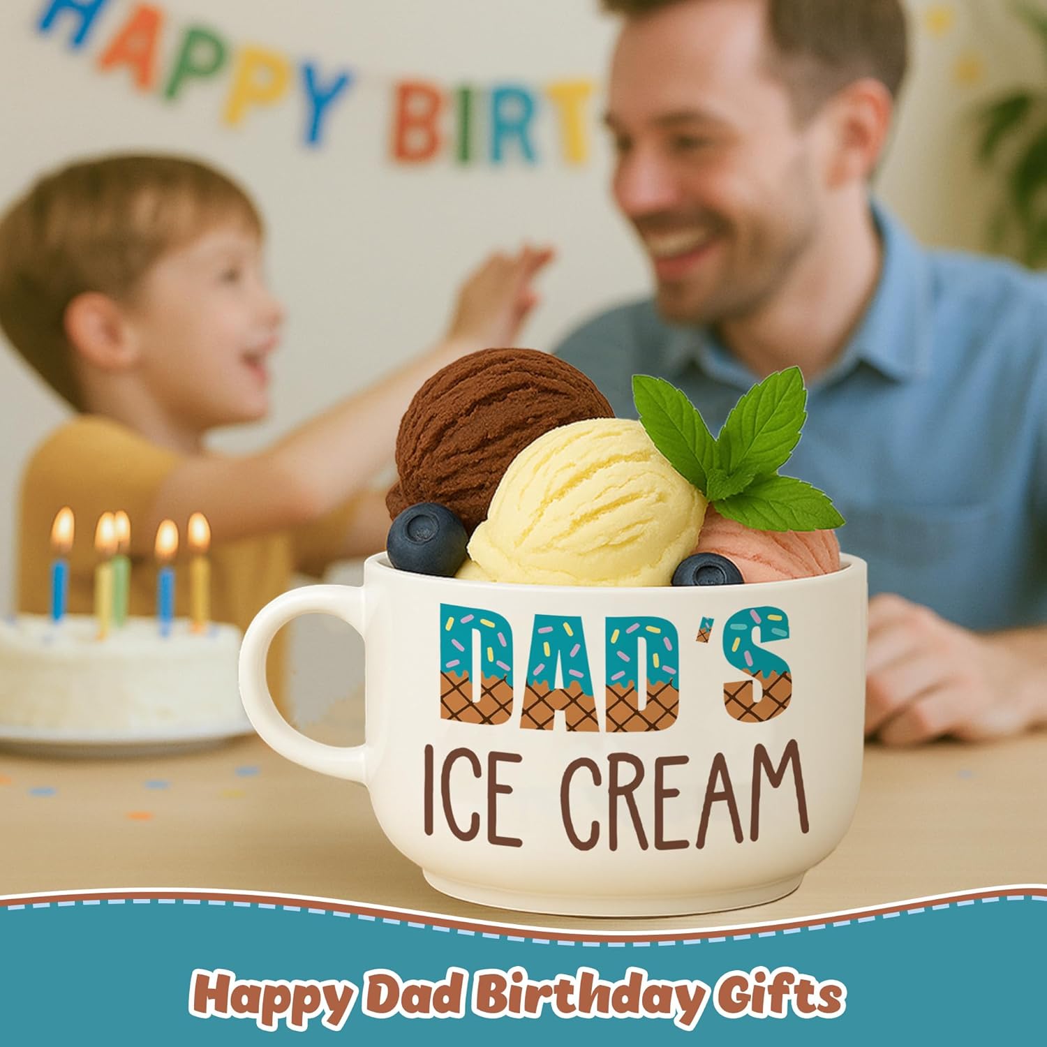 Funny Fathers Day Dad Gifts from Daughter Son, Novelty Birthday Dads Gift for Daddy Dada Father StepDads, Cool First Time New Dad gifts from Wife, Dad's Ice Cream Bowl Presents Set - Image 3