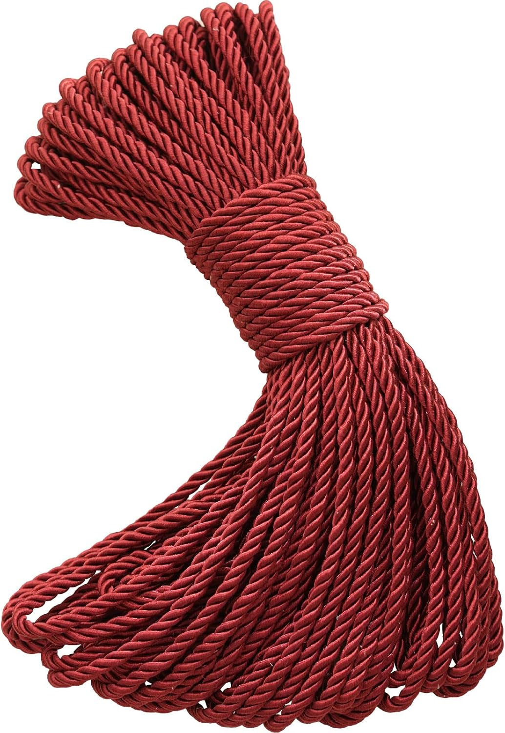 3-Ply Twisted Polyester Decorative Rope, 5mm (0.2in) Soft Silky Craft Cord, 21.87 Yards (20m) for DIY Crafts, Drawstring Bags, Curtain Tiebacks, Gift Wrapping & Holiday Decor (Burgundy)