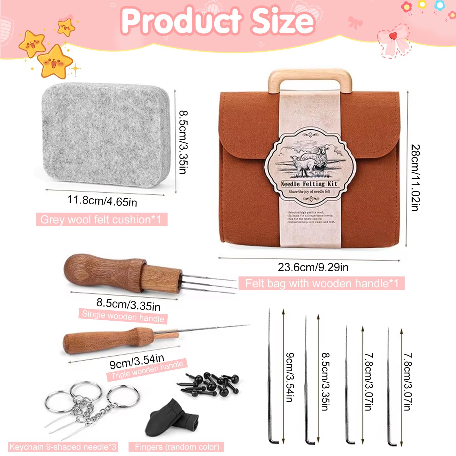 Kuabiz Aguja de Fieltro con Aguja Lana Manualidades, DIY Lana de Fieltro para niños y familias, con lana de fieltro de 120 g, agujas de fieltro, almohadilla de fieltro