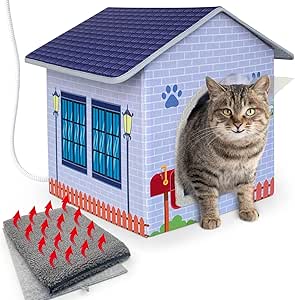 Heated Cat Houses for Indoor/Outdoor Cats with Heated Cat Bed Providing Safe Feral Cats, Easy to Assemble