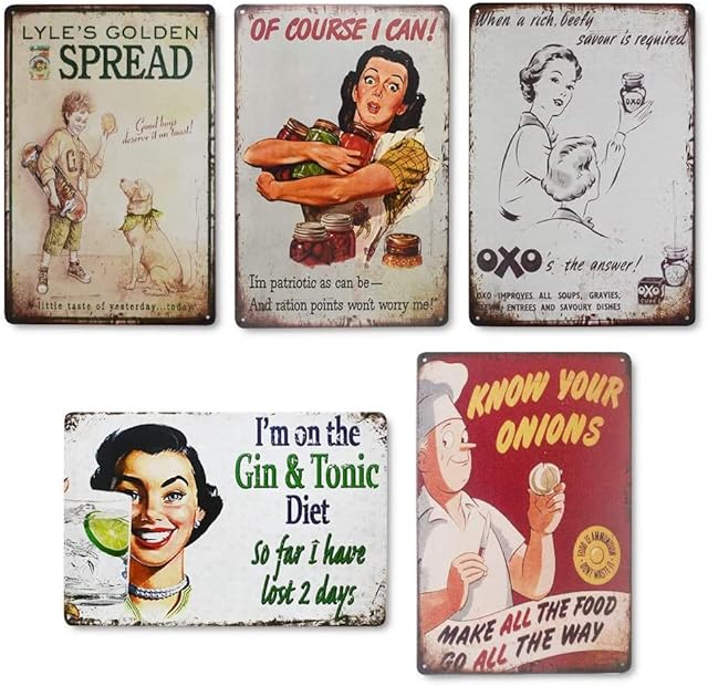 QUMENEY 5PCS Vintage Metal Tin Wall Sign Retro Plague Poster Funny Quote Rustic Style Tin Sign Unique Kitchen Wall Decor Art Gift for Home Bar Cafe Diner Pub Coffee Shop (30x20cm/ 11.8x7.9in)
