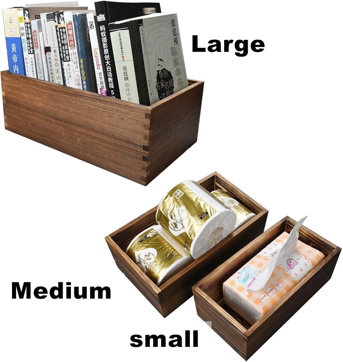 Decorative Nesting Wooden Crates Burnt Umber Stained Rustic Crate Boxes Wood Pallet Bin Storage Boxes for Decorative Display Kitchen Storage Arts & Crafts Set of 3