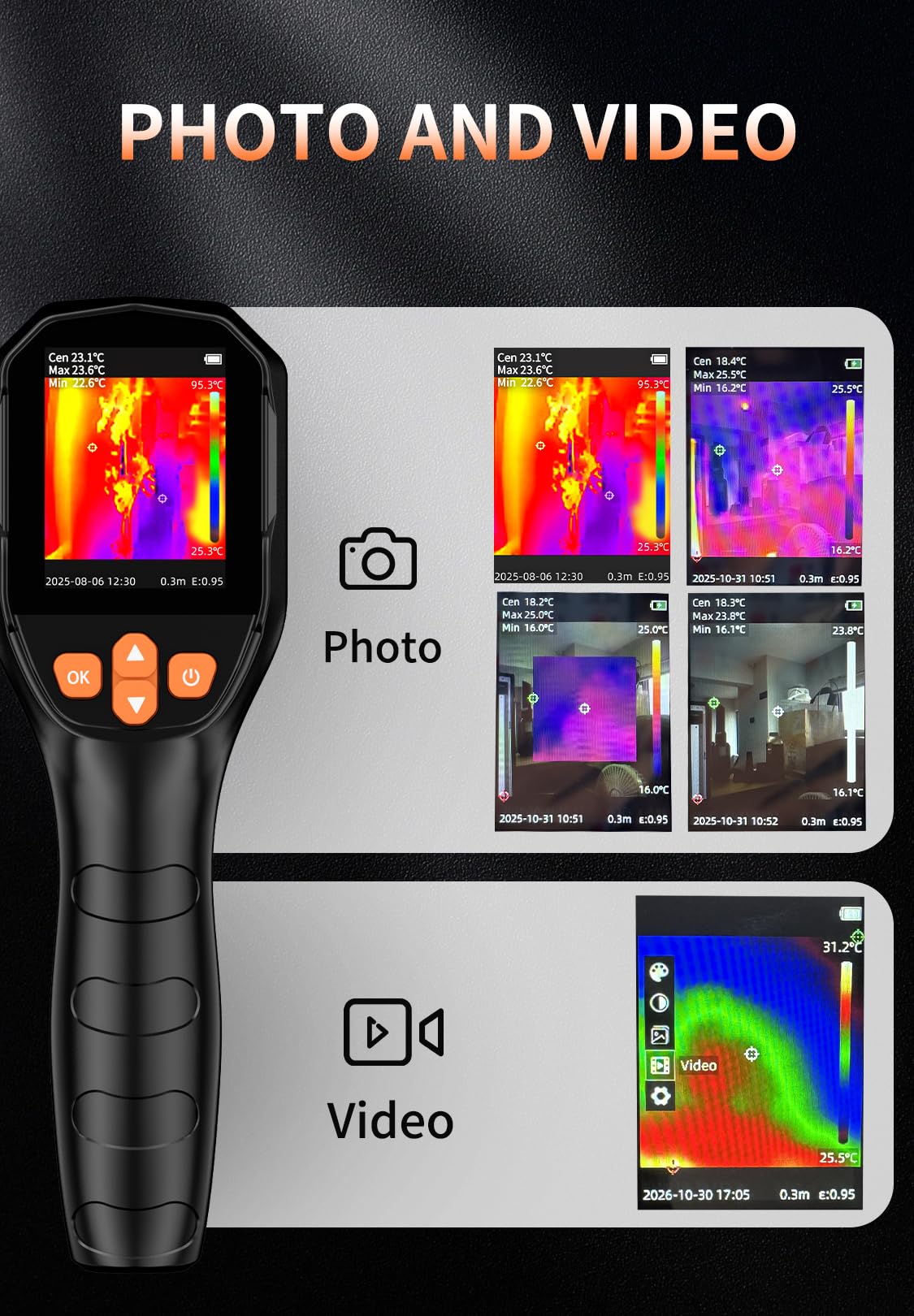 Wärmebildkamera SuperIR 240x240 IR-Auflösung Thermal Imaging Camera 25 Hz Bildwiederholrate, -4°F to 1022°F Infrarot-Thermometer, Dual-Kamera-Wärmebildkamera mit Sichtlichtkamera