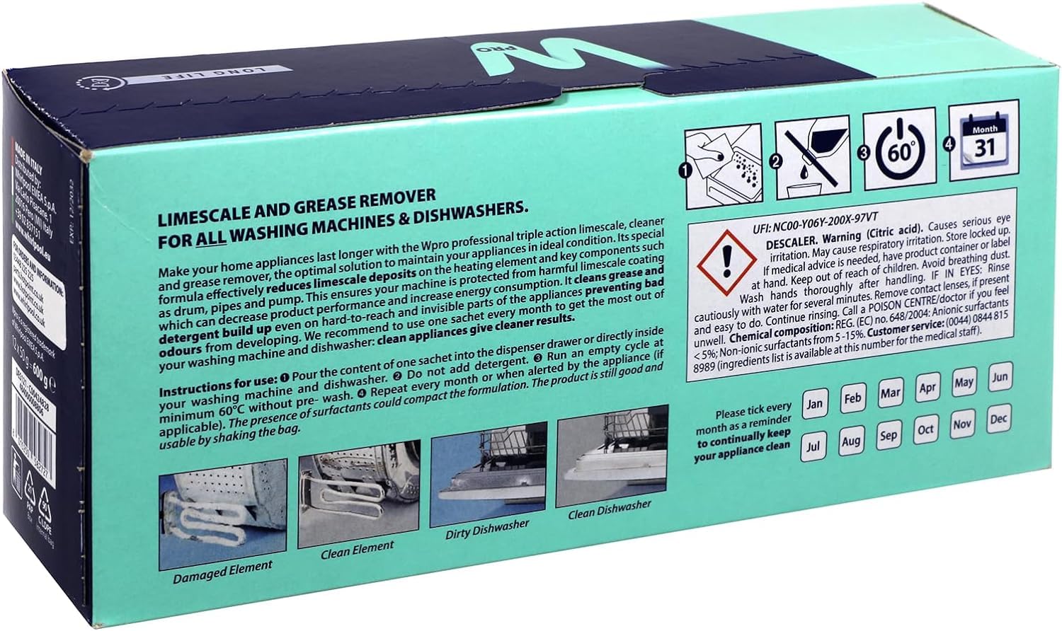 Wpro universale lavatrice e lavastoviglie Disincrostatore e Grease Remover (48 x 50 g Bustine)