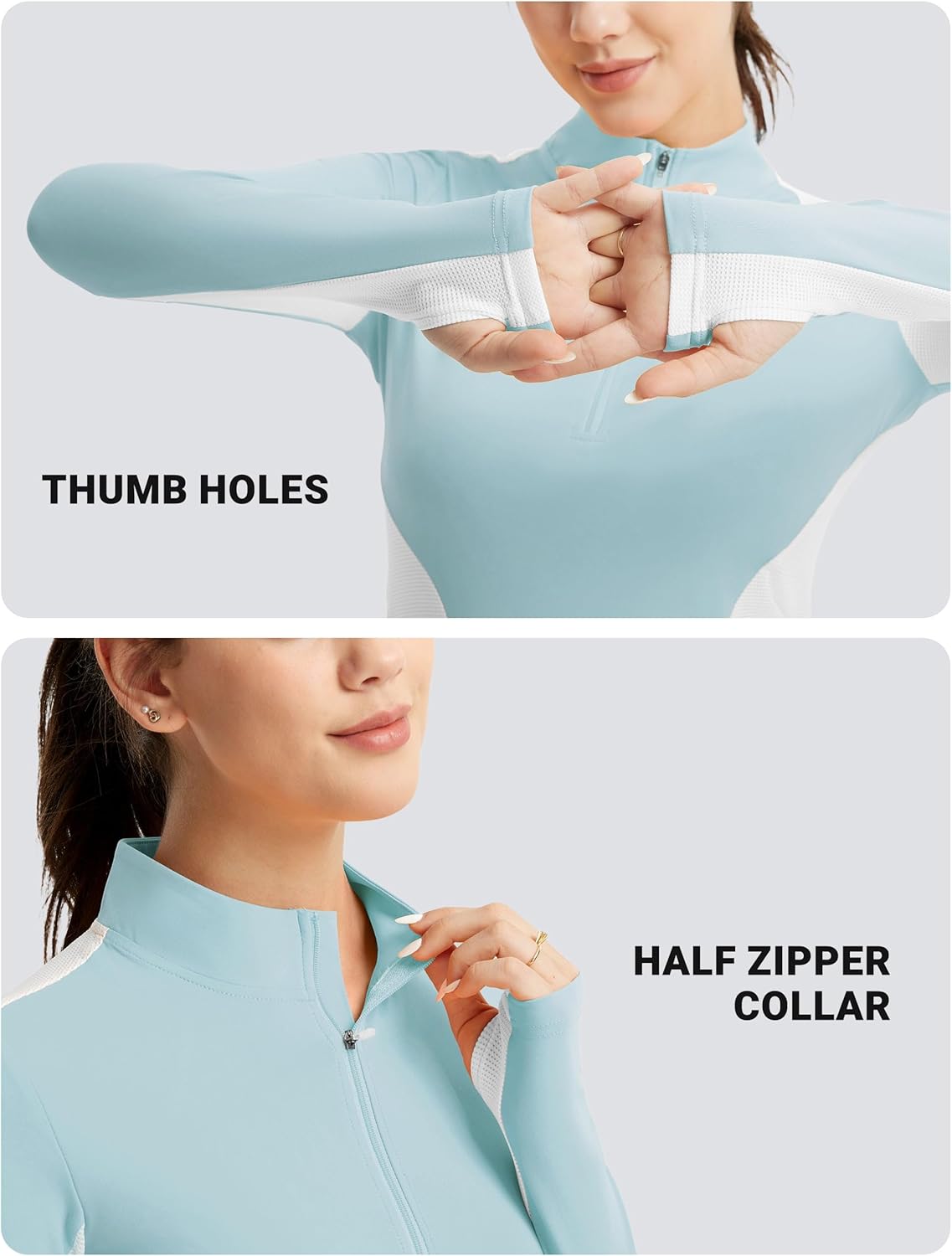 FitsT4 Sports Womens Equestrian Shirts Thumbholes Long Sleeve Horse Riding Shirts Quick Dry UPF50+ Riding Top Half Zip - Image 5