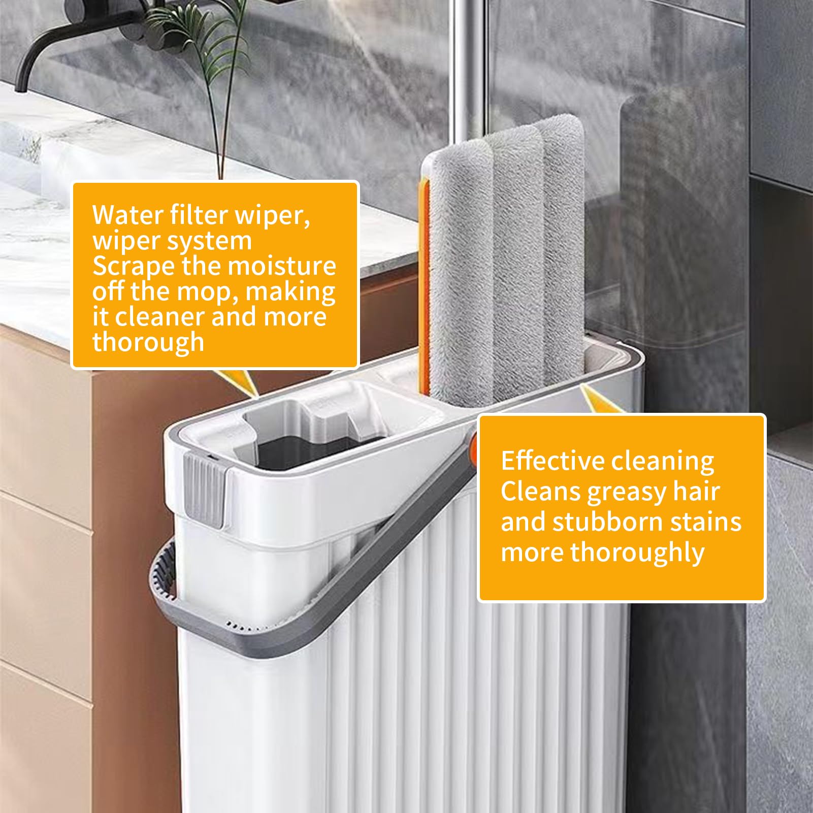 e Secchio Attrezzo per Pulizie Domestiche a Umido e a Secco con 4 Panni in | Mop e Secchio per Pavimenti Senza Mani Per Piastrelle Marmo Cucina Bagno Soggiorno Finestre Appartamento