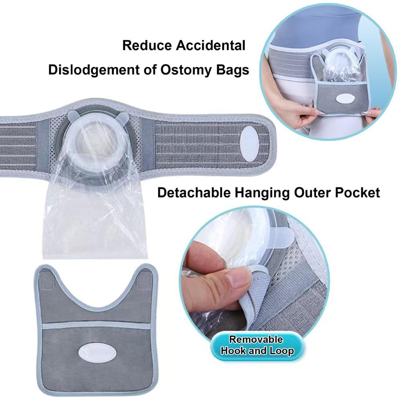 Verstellbarer Stoma Gürtel, Stoma Bandage mit 80 Transparenten Beuteln, 2-6 cm Durchmesser, Kein Zuschneiden Erforderlich, Beugt Parastomalen Hernien vor(Large)
