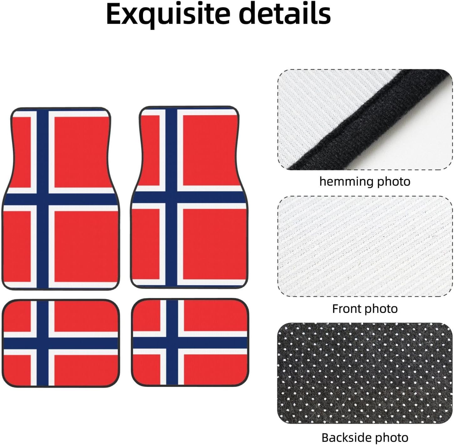 Norwegian flag Patterned car mats 4-piece set | For cars/SUVs/trucks | Firm fit without displacement