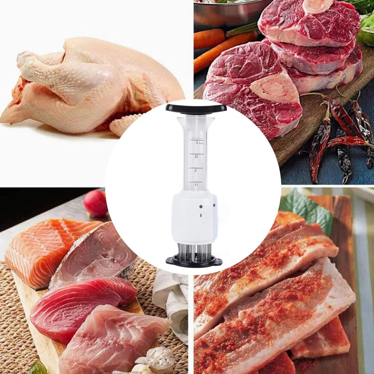 2-in-1 Meat Tenderizer & Marinade Injector, Sauce Injector Meat Tenderizer, Stainless Steel, Easy to Clean, Ideal for BBQ, Turkey, Chicken, Beef, Pork, and Poultry, Professional Kitchen Tool (2 Pcs)