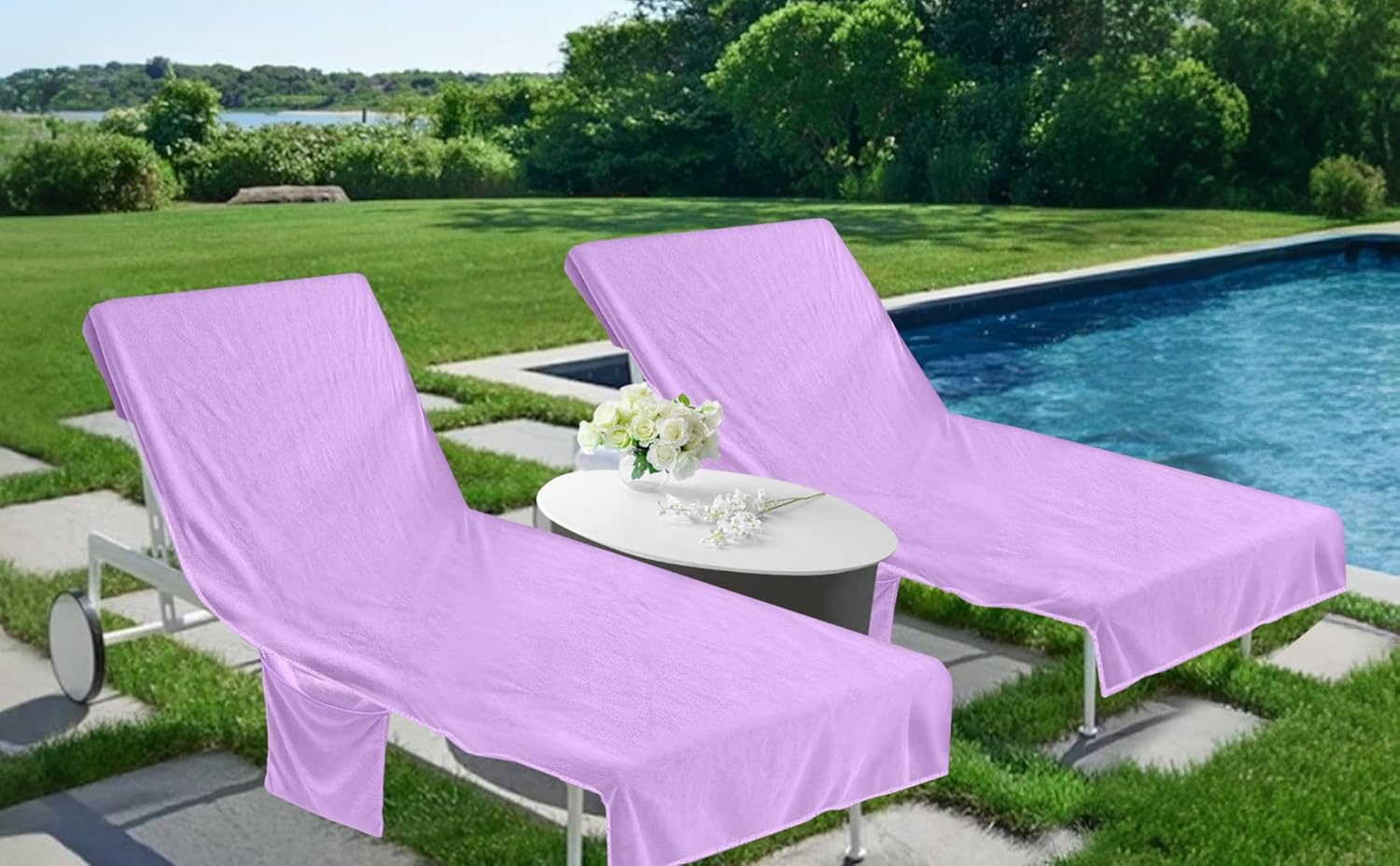 Super Soft & Thick Lounge Chair Towel Cover (Pack of 2),Beach Chair Cover with Pockets,Chaise Lounge Cover for Pool Beach Garden Courtyard and Trips,85 x 30 in Pool Chair Cover,Light Purple
