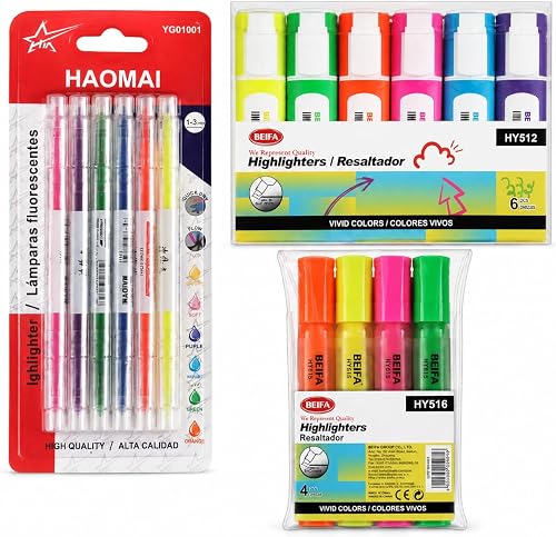 3PCS Assorted Highlighter Pen Sets, Fluorescent Markers for School, Office & Study