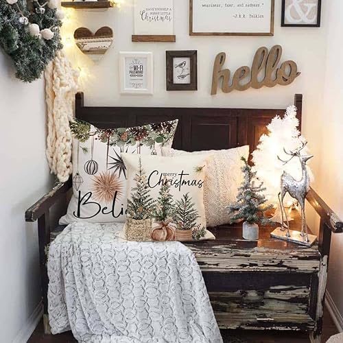 Miniatura 3 de Juego de 4 fundas de almohada de Navidad de 18 x 18 pulgadas, decoraciones navideñas de granja con diseño de árbol de Navidad, fundas decorativas