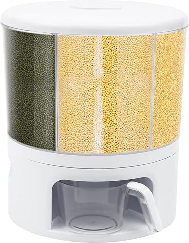 Miniatura 9 de Contenedor de almacenamiento de granos y arroz, dispensador de alimentos secos giratorio de 360°, dispensador de granos de 6 rejillas, contenedor