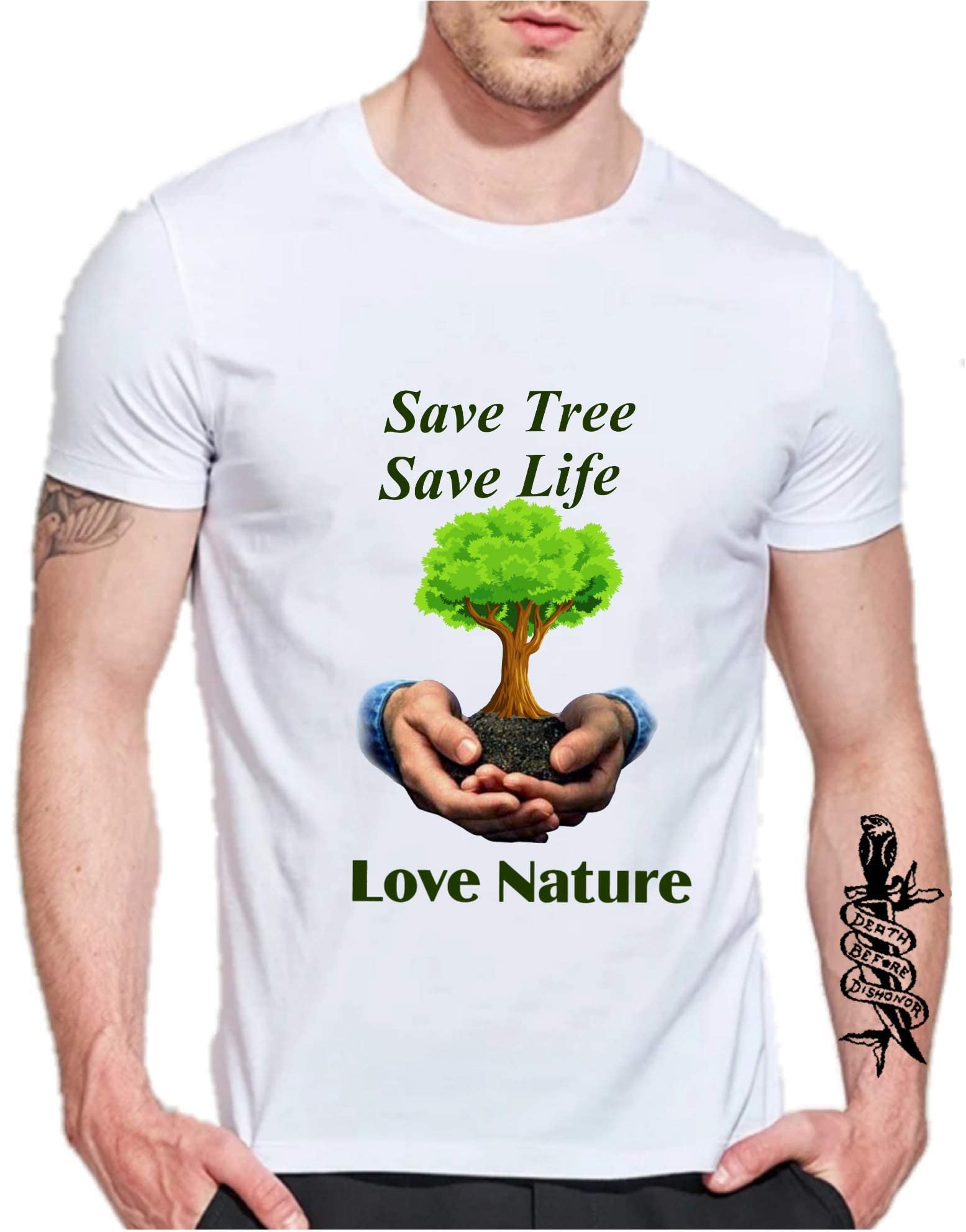 Men's Regular Fit Round Neck Half Sleeves | Save Soil Save Nature Save Water Save Tree & Environment Save Earth T-Shirt | Printed Design T-Shirt-image-1