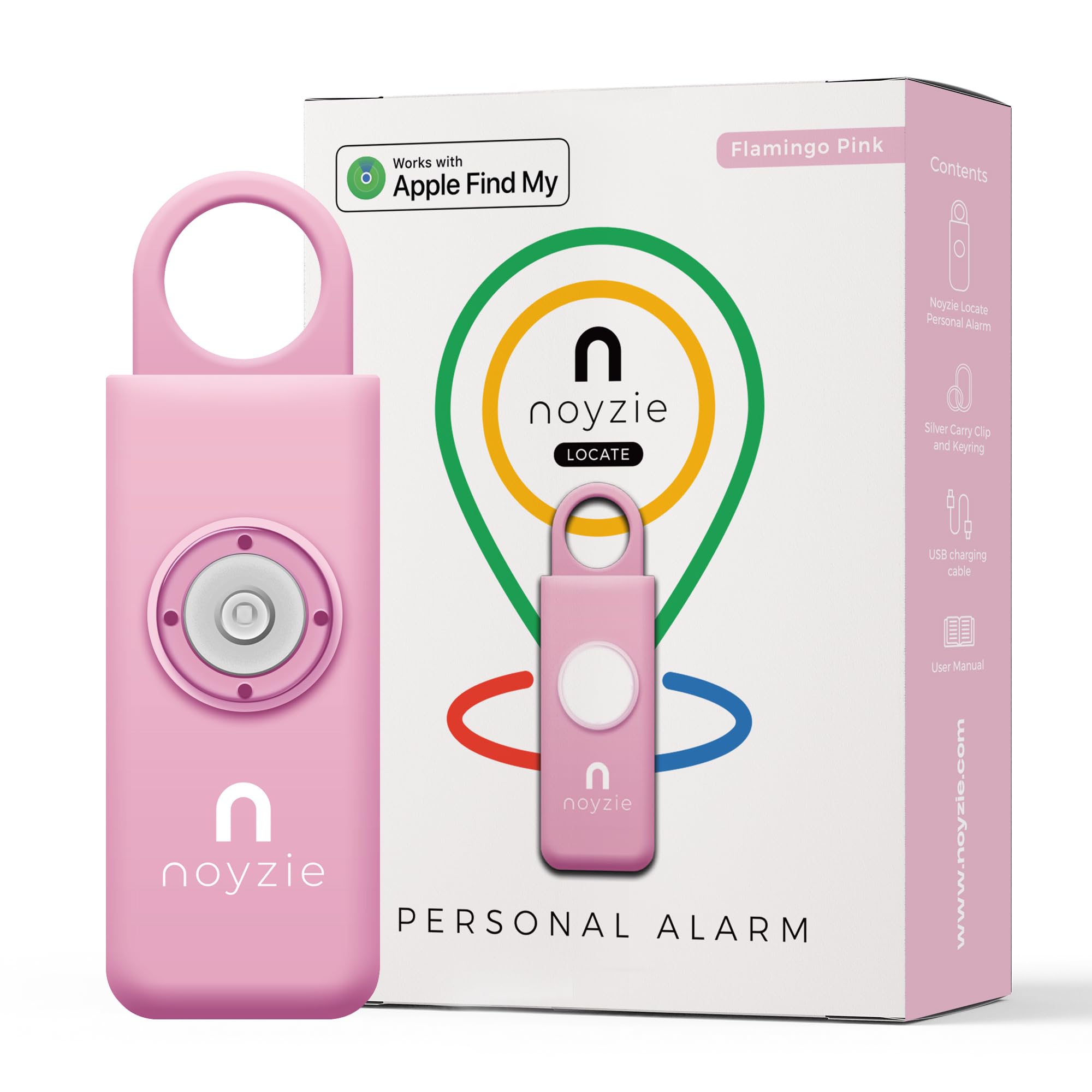 Personenalarm für Frauen mit GPS-Tracker – finde geliebte Menschen über Apple „Wo ist?“ App – USB-ladbarer 130dB Sicherheitsalarm, Bluetooth-Schlüsselfinder & Batterieanzeige Rosa GPS
