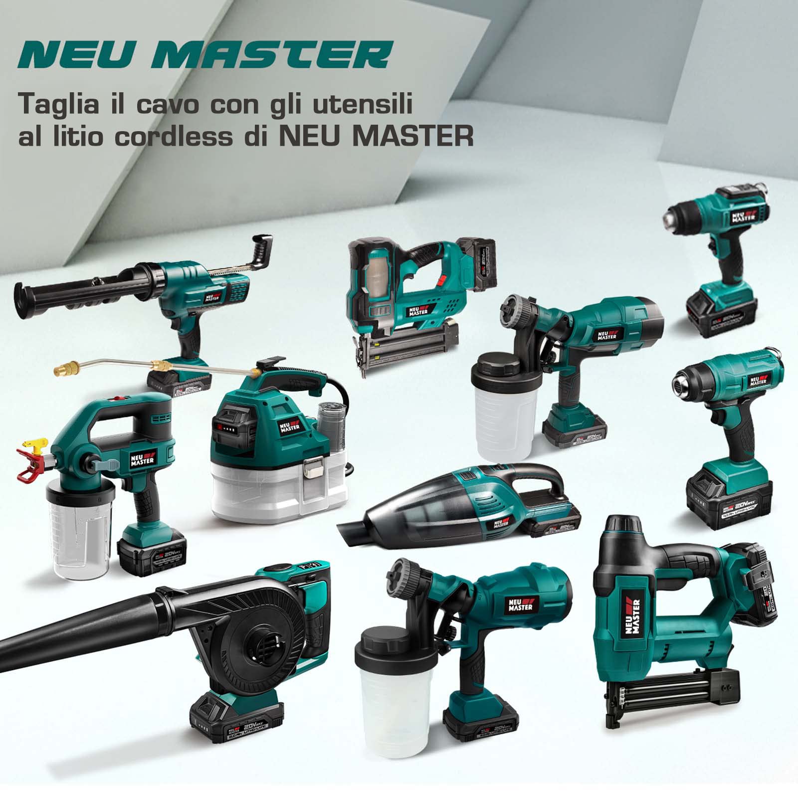 NEU MASTER Sparachiodi a Batteria, Pistola Graffatrice a Batteria, Chiodatrice Elettrica com Batteria e Caricabatteria, 200 Graffe e 800 Chiodi