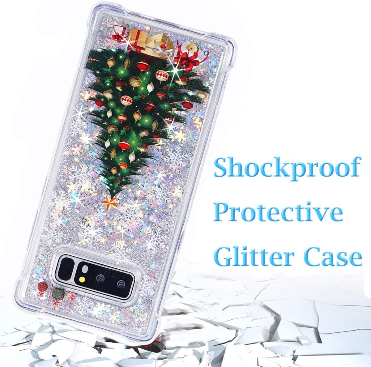 FLOCUTE Galaxy Note 8 Case, Galaxy Note 8 Glitter Chrismas Case Bling Sparkle Floating Liquid Soft TPU Cushion Luxury Fashion Girly Women Cute Case for Samsung Galaxy Note 8 (Christmas Tree)