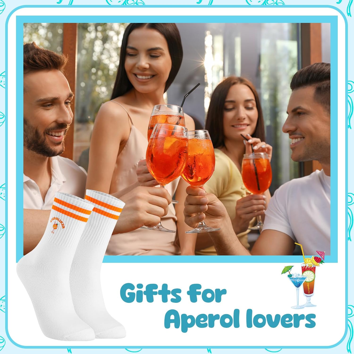 Jspupifip 4 Pairs Aperol Spritz Socks for Women Men, Funny Striped Cocktail Crew Cotton Socks for Cocktail Lovers Gift Ideas - Image 7