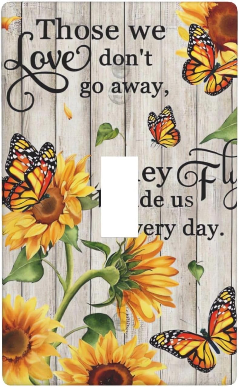 Rustic Butterfly Sunflower Light Switch Cover 1 Gang Single Toggle Flowers Wood Wall Plate Decorative Electrical Switchpalte Outlets Faceplate for Bathroom Kitchen Bedroom 4.5" x 2.76"