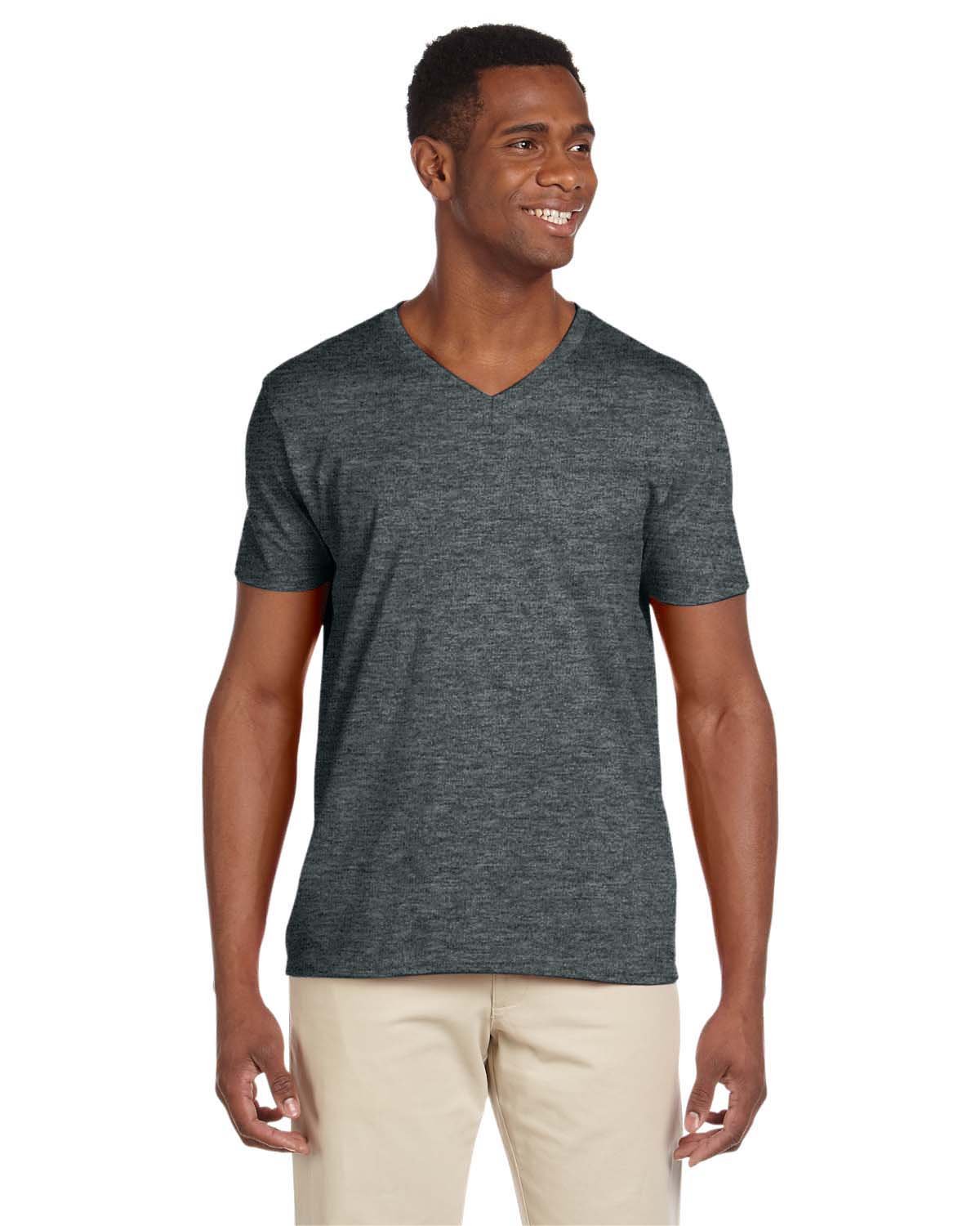 Gildan Men's Dark Heather Fitted V-Neck Cotton Tee, X-Large