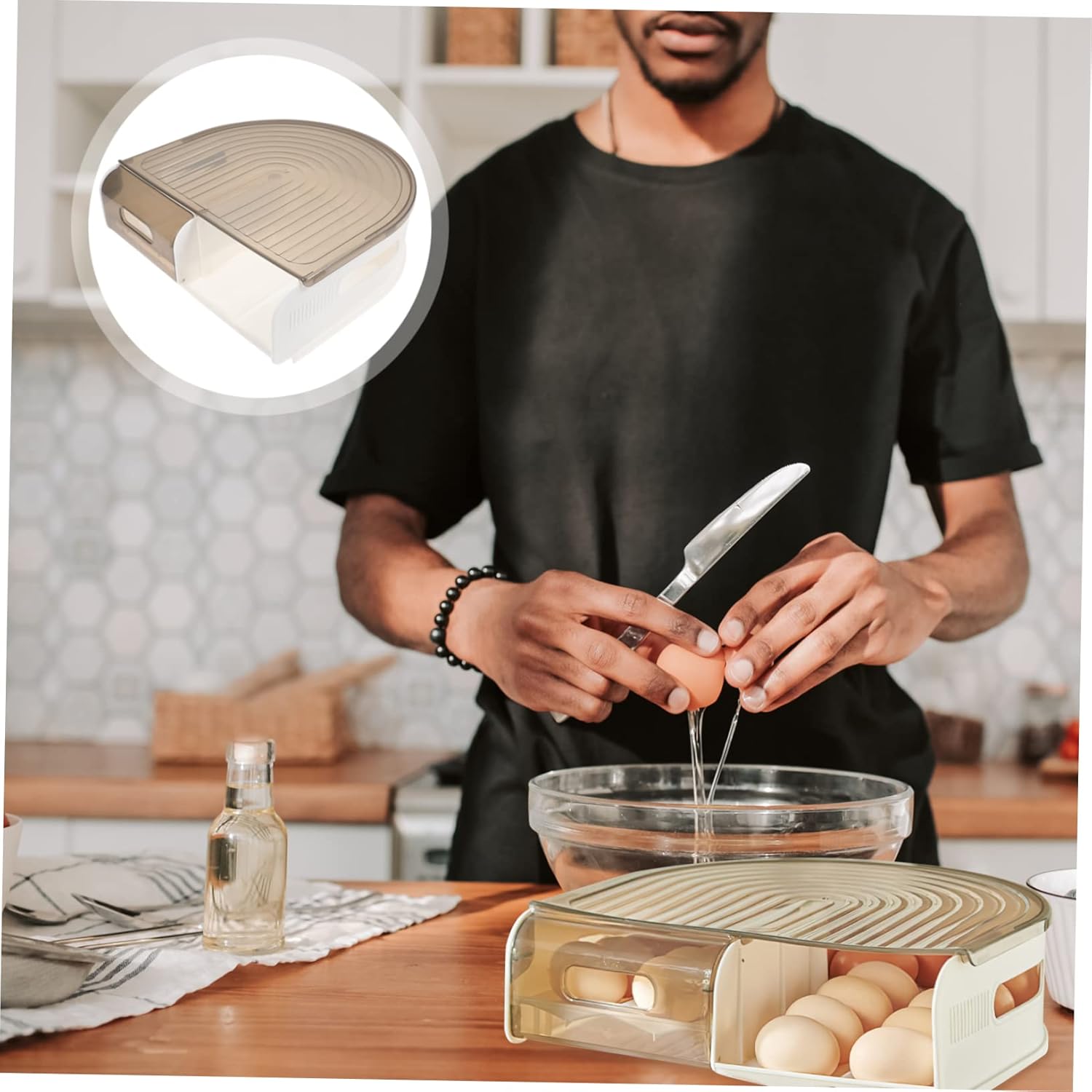 U-Shaped Egg Organizer Lid Refrigerator Egg Storage Box 1-Piece Plastic Holder for Kitchen Multi-Function Wear-Resistant Tray