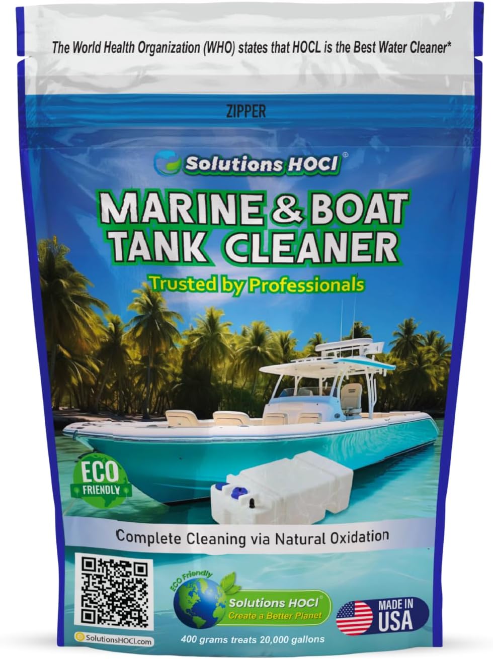 Solutions HOCL Marine & Boat Water Tank Cleaner – Eco-Friendly Powder for Black Tank Treatment Marine Water Tank Cleaning Biofilm & Odor Removal – 400G