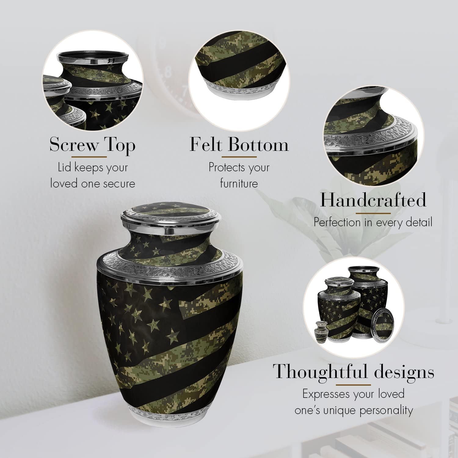 Military Army Cremation Urn for Ashes Adult Male - Beautifully Handcrafted Decorative Urns & Personalized Military Urns for Human Ashes Adult Man Digital Camo