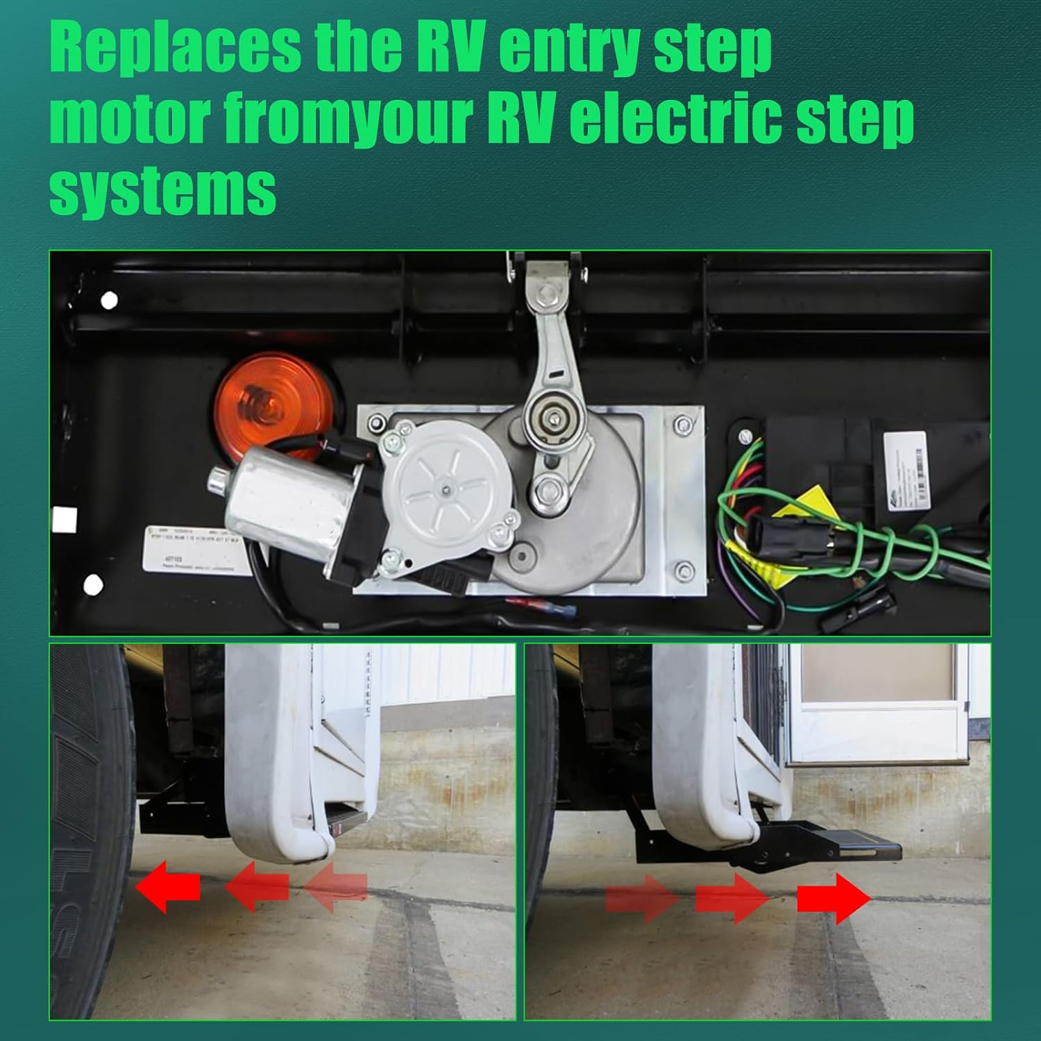 379161 RV Gear Box Linkage with Motor Compatible with Lippert Kwikee Electric RV Steps 28, 31, 37 and 39 Series Electric Steps Camper Steps & Gear Box Linkage with B Power Kit Replace 676061 1101426