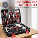Ensemble de perceuses JENABOM : ensemble d'outils avec perceuse sans fil de 8V, kit d'outils domestiques de 146 pièces | Ensemble d'outils portable avec étui de rangement, kit d'outils à main pour appartement, bureau et réparations quotidiennes, pour hommes et femmes