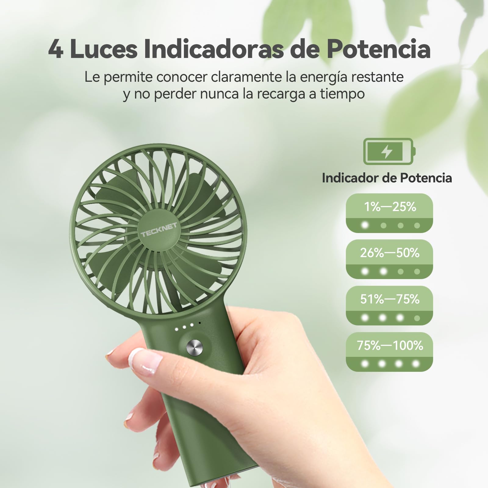 TECKNET Ventilador Portátil USB 5200mAh – Power Bank Y Batería Recargable De 30 Horas, 3 Velocidades, Silencioso Para Oficina Viaje Exterior