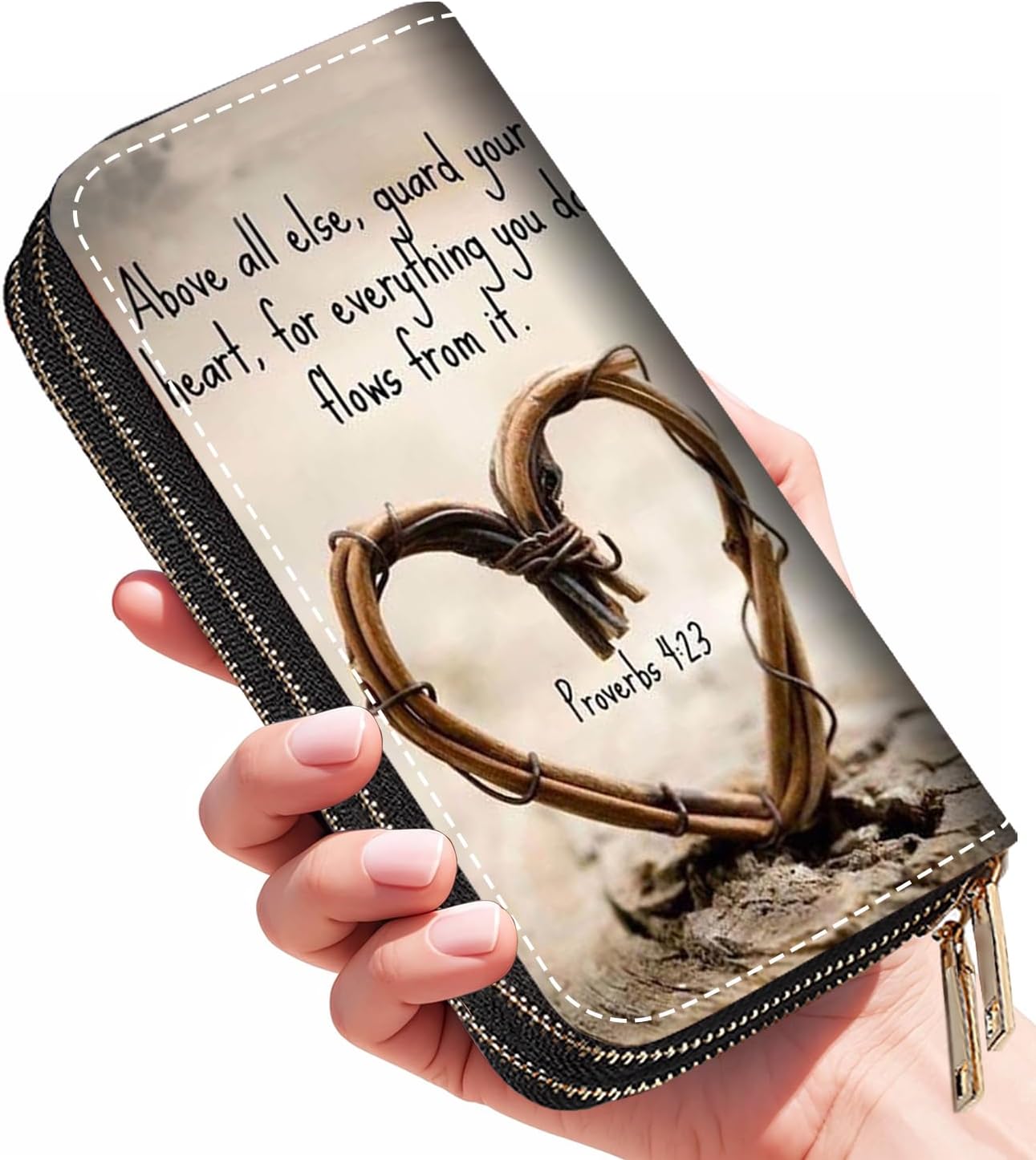 Quote Bible Verse Proverbs 4:23 Print Wallet for Women Large Capacity Wallet Credit Card Holder PU Leather Double Zipper Clutch Purse Phone Wallet