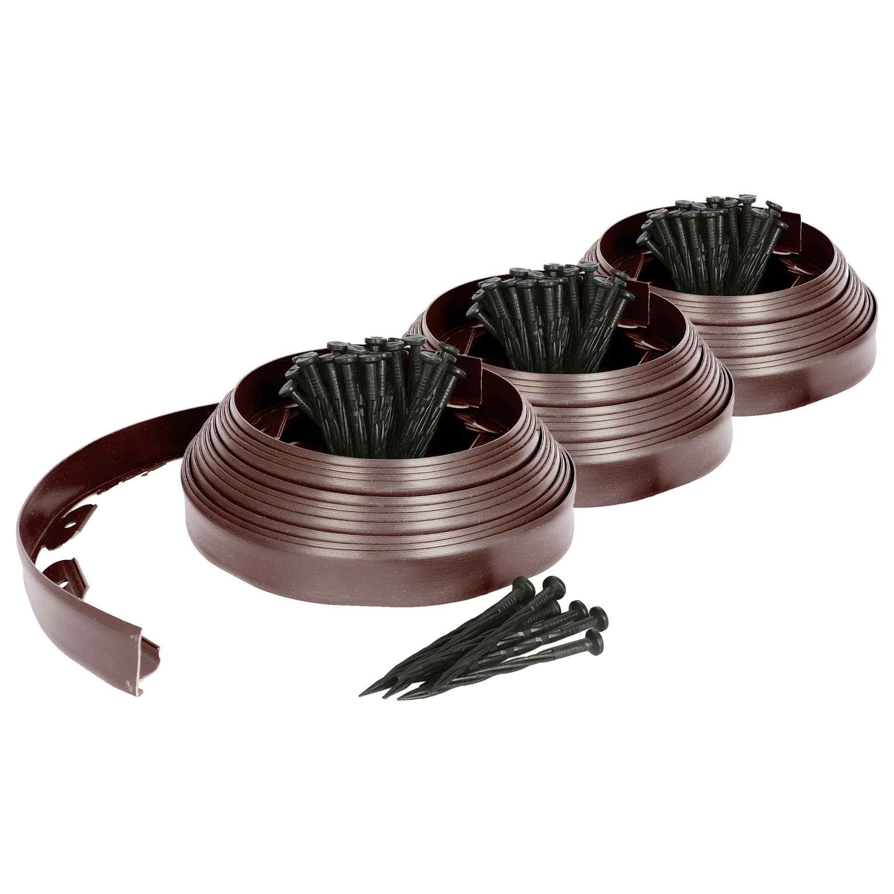 Harbour Housewares 30m Flexible Lawn Edging with 120 Pegs - Brown - Plastic Garden Edging Grass Border Flower Bed Stone Path Edge Height 4cm Patio Landscaping Divider Palisade