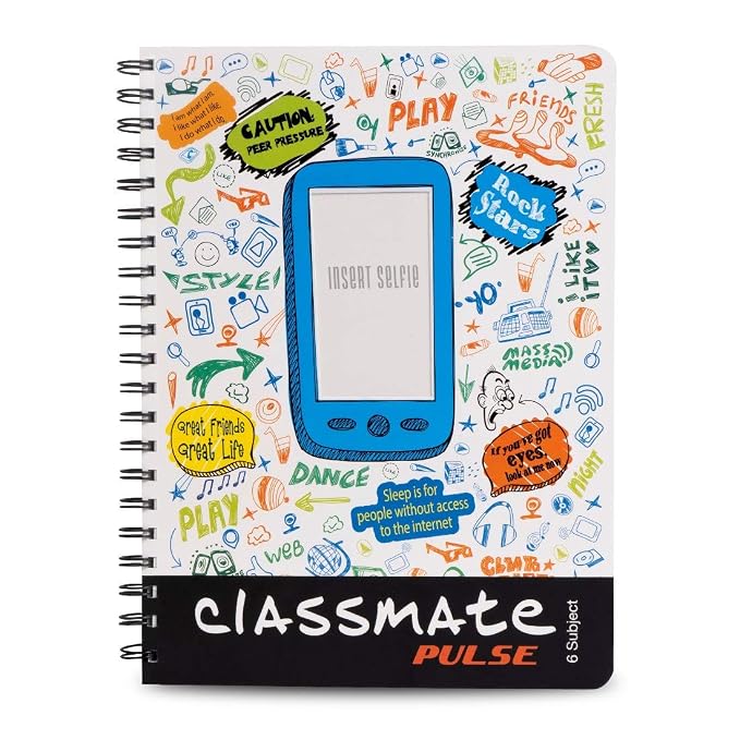 Classmate Soft Cover 6 Subject Spiral Binding Selfie Notebook, Single Line, 250 Pages