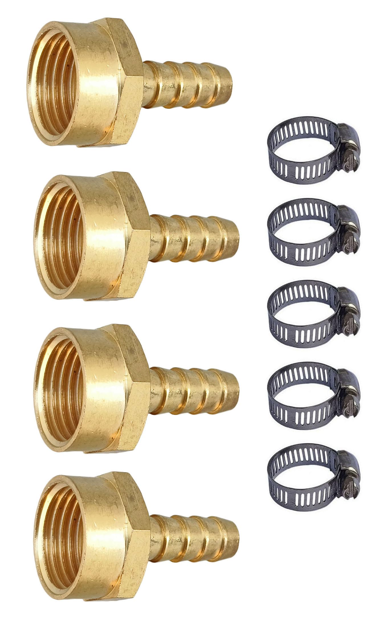 ESEKSAFAR 1/2" inch BSP Thread Barb hose fitting 1-Way Union Pipe Joint set (Female 4pc 1/2" Thread x Barb Hose fitting 3/8" (10mm))