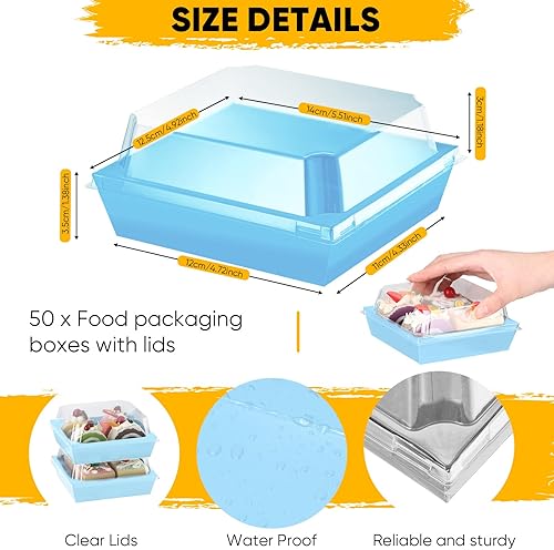 Miniatura 2 de Paquete de 50 cajas de charcutería con tapas transparentes de 5 pulgadas, cajas de galletas desechables para pasteles, cajas de papel para postres,