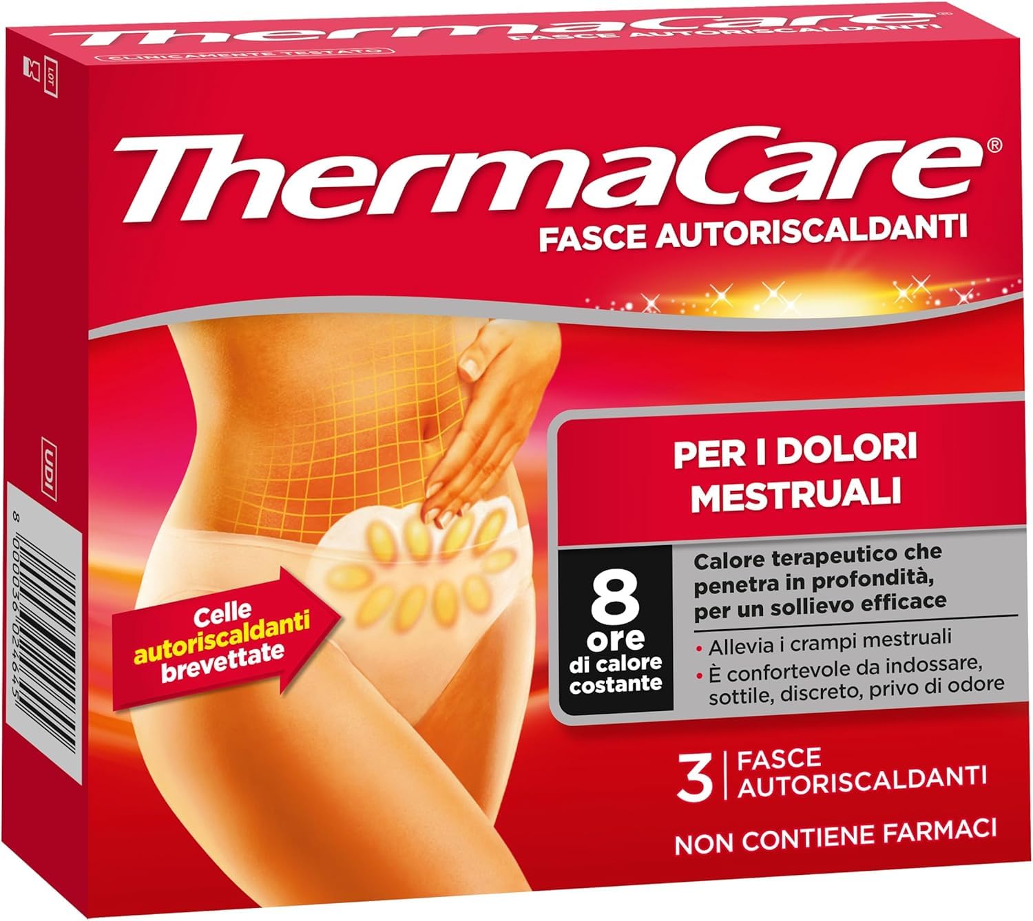 ThermaCare Fasce Autoriscaldanti a Calore Terapeutico per Dolori Mestruali, 8 Ore Calore Costante, 3 Fasce Monouso