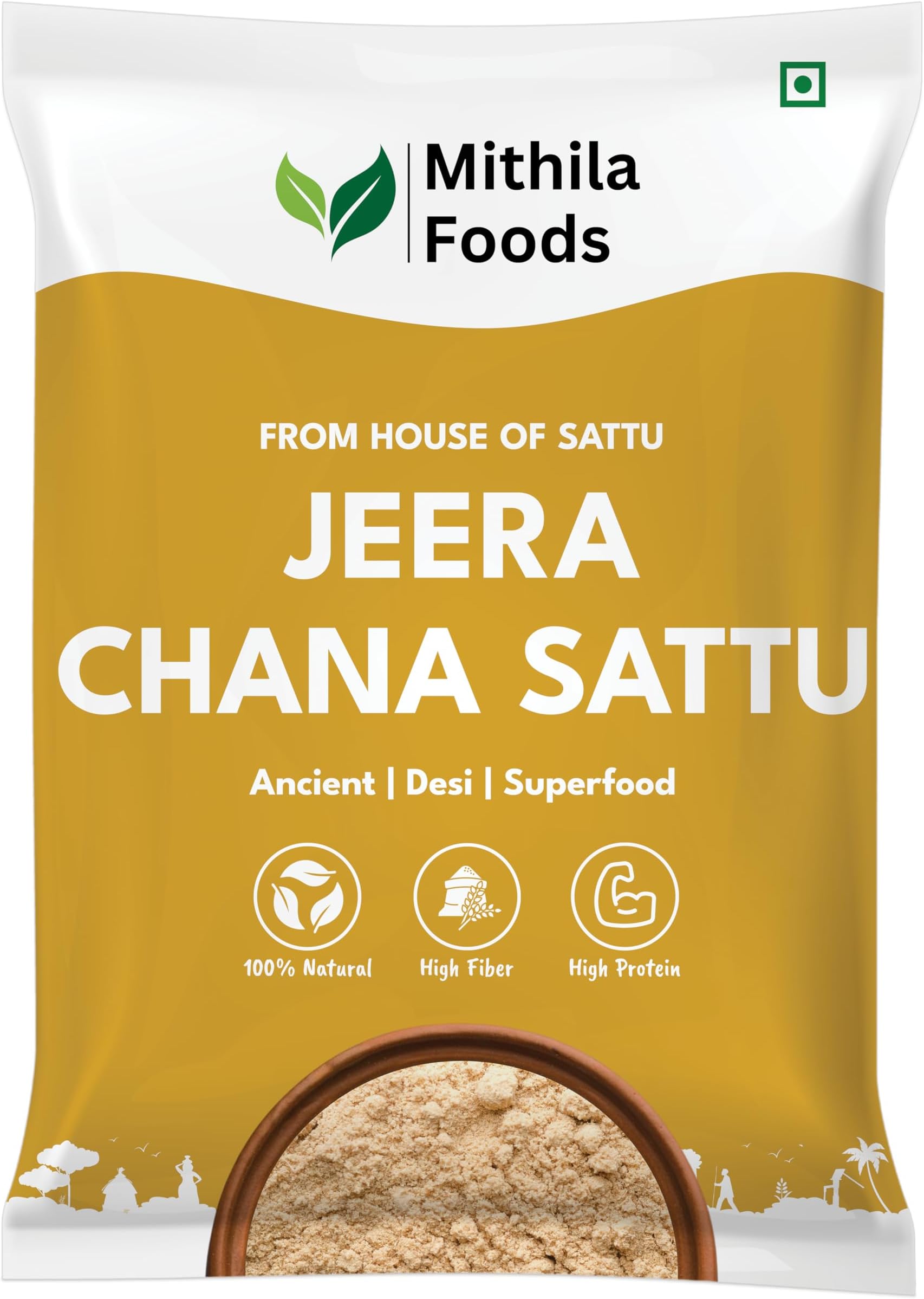 MITHILA FOODS 1 Kg Bihari Jeera Chana Sattu (Roasted Gram Chana Flour with Powdered Cumin) | Gluten-Free, High Protein & Fiber Superfood | Fresh Natural Energy Drink, Hydrating | Authentic Flavor From Bihar