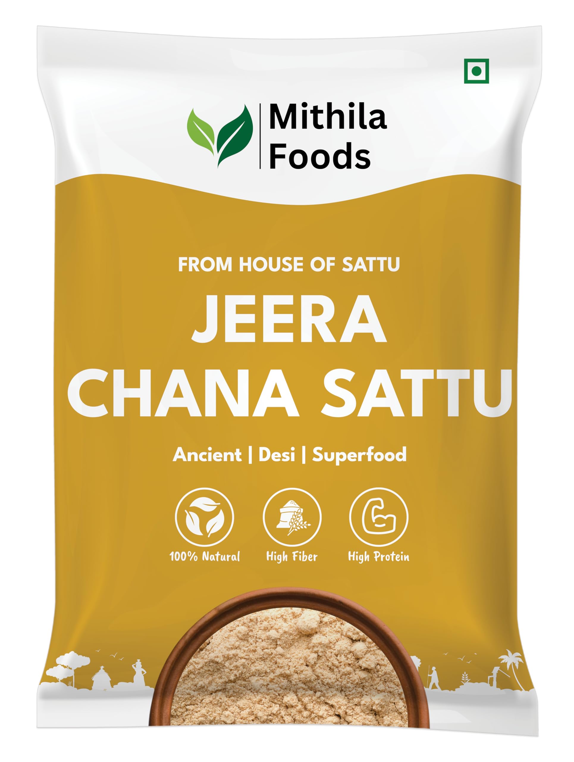 MITHILA FOODS 1 Kg Bihari Jeera Chana Sattu (Roasted Gram Chana Flour with Powdered Cumin) | Gluten-Free, High Protein & Fiber Superfood | Fresh Natural Energy Drink, Hydrating | Authentic Flavor From Bihar