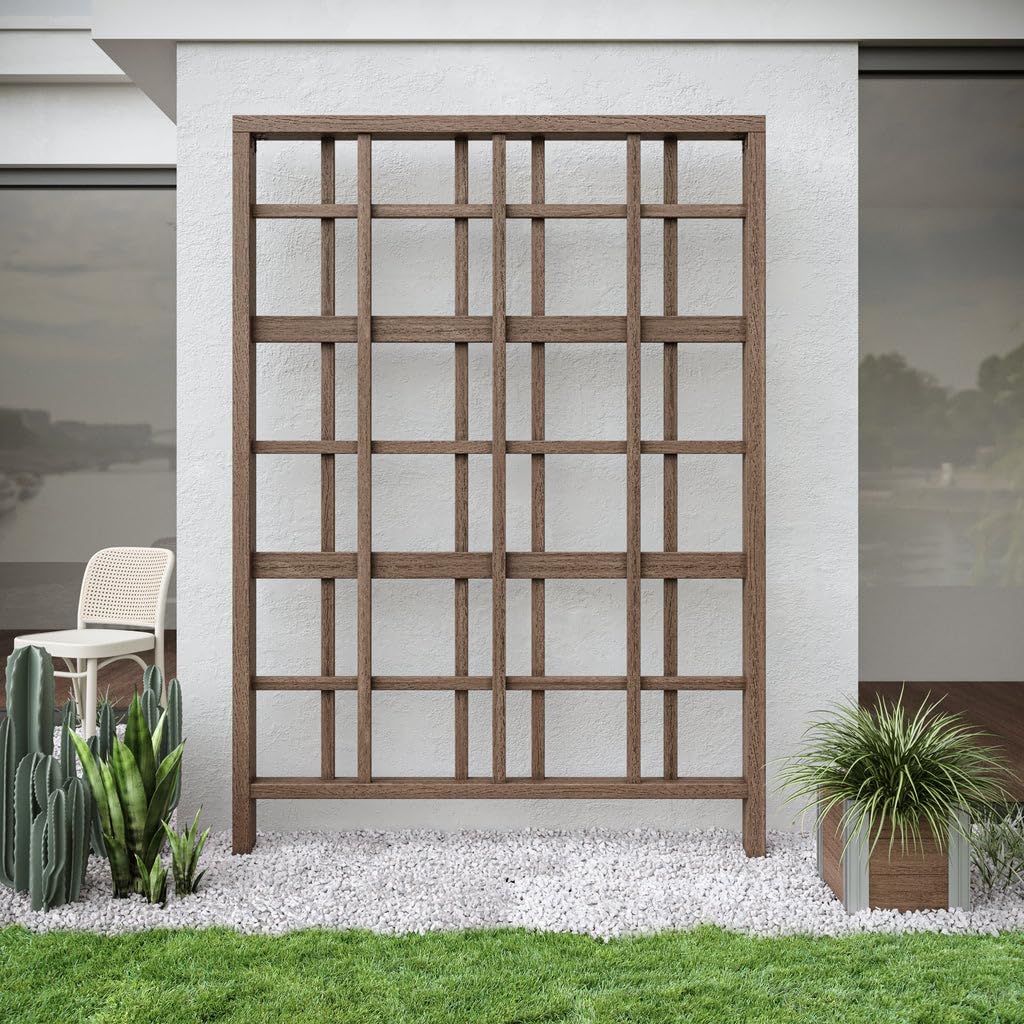 Vita Urbana Espresso Brown Embossed Vinyl Modern Trellis and Privacy Screen, 60 inch L x 84 in H, Garden Décor Lattice, BPA and Pthalate Free, VT17631