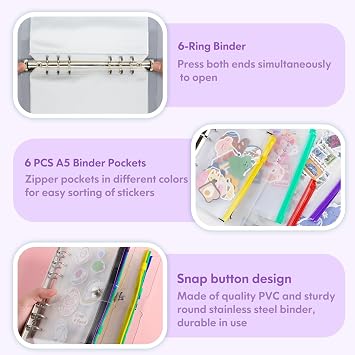 A5 Sticker Organizer Binder Storage Collecting Album for Collecting Stickers, Reusable Sticker Keeper Holder Book with Pockets (Set 1)